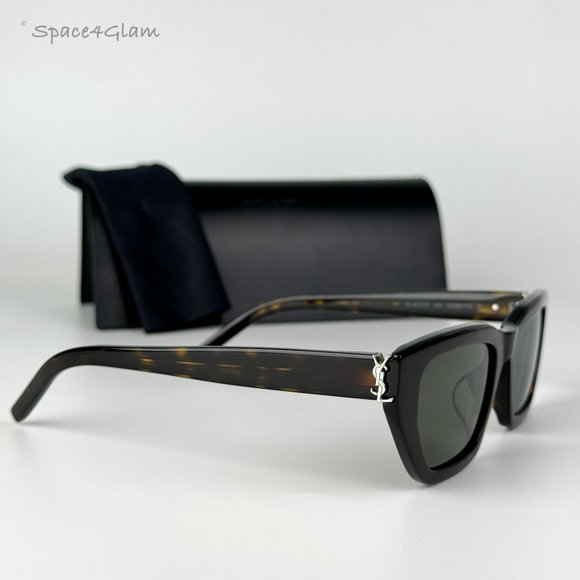 NEW Saint Laurent SLM127/F 002 Havana Green Cat Eye Women Sunglasses - Picture 7 of 12